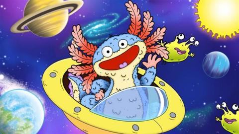 pipette the horrible science alien, riding on a spaceship