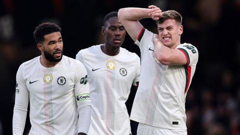 Chelsea striker Liam Delap holds his shoulder and winces in 0-0 draw with Bournemouth