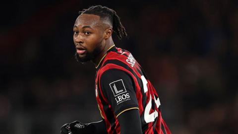 Antoine Semenyo stood on the pitch while facing Chelsea in the Premier League