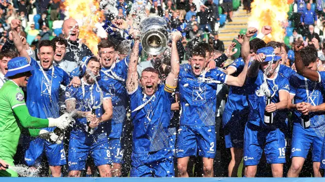 Dungannon Swifts celebrate with the Irish Cup