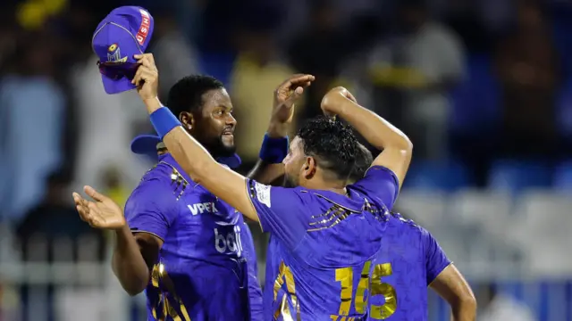 MI Emirates' Romario Shepherd celebrates