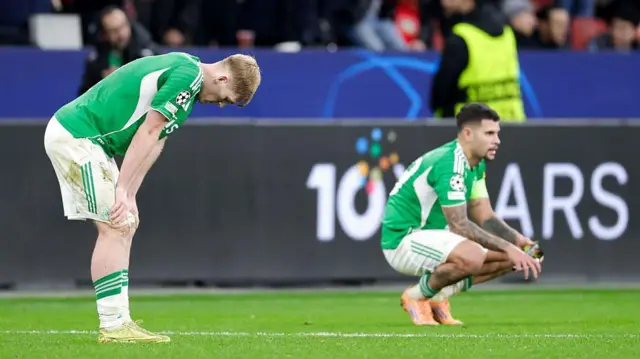 Lewis Hall and Bruno Guimaraes look dejected