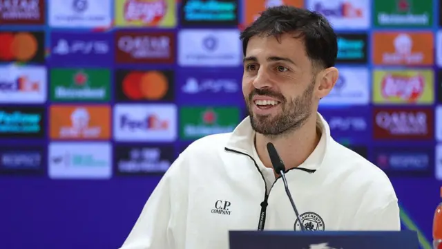 Bernardo Silva speaking at his news conference