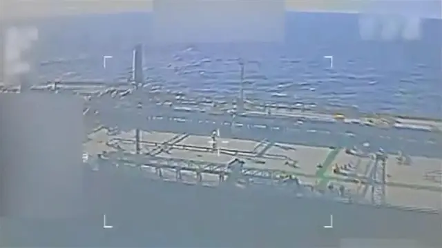 An oil tanker seen in a screenshot of a video from the US government