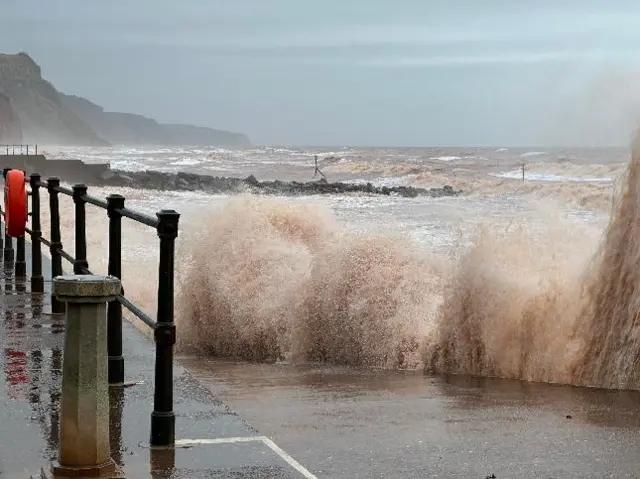 Huge waves batter into the Devon coast in Sidmouth