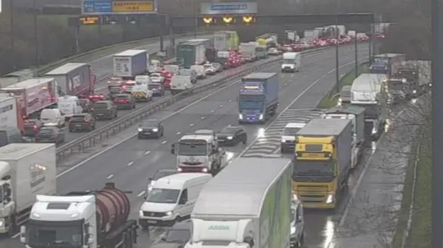 Traffic jam is seen on the Prince of Wales Bridge earlier today