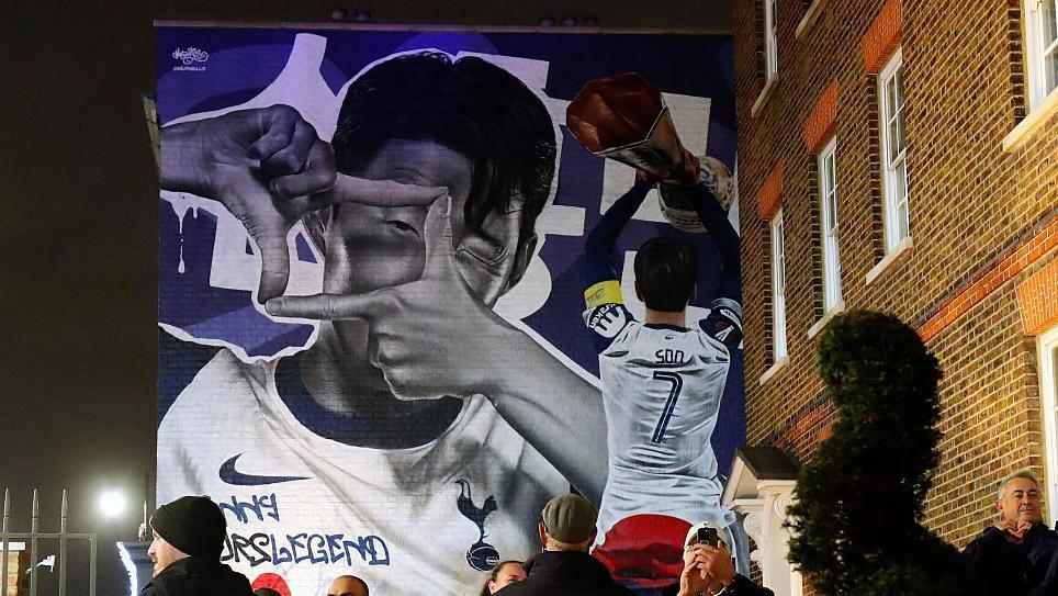 A mural of Son Heung-Min in his honour near the Tottenham Hotspur Stadium ahead of his return visit to the club.