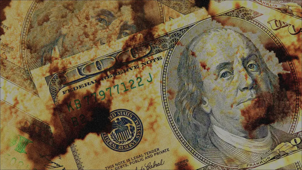 Nota de dólar cheia de areia