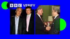 BBC Verify logo behind images of Donald Trump and Jeffrey Epstein and Bill Clinton and Jeffrey Epstein.