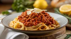 Assiette de pâtes à la sauce bolognaise