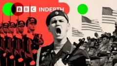 တရုတ်စစ်သားတွေ ၊အမေရိကန်စစ်သားတွေနဲ့ ရုရှားစစ်သားတစ်ယောက်ရဲ့ပုံတွေကို ပေါင်းစပ်ထားတဲ့ဓာတ်ပုံ