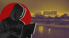 ထိုင်း -မြန်မာ နယ်စပ် မြန်မာဘက်ခြမ်းက အဆောက်အဦတစ်လုံးနောက်ခံနဲ့ ကွန်ပြူတာ ရာဇဝတ်မှုပြုလုပ်သူသဏ္ဍာန်သရုပ်ဖော် ပေါင်းစပ်ပုံ