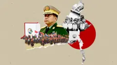 ဗိုလ်ချုပ်မှူးကြီးမင်းအောင်လှိုင်၊ မြန်မာနိုင်ငံမြေပုံ၊ မဲပုံးနဲ့ ပါတီဝင်တချို့ကို သရုပ်ဖော်ထားပါတယ်။