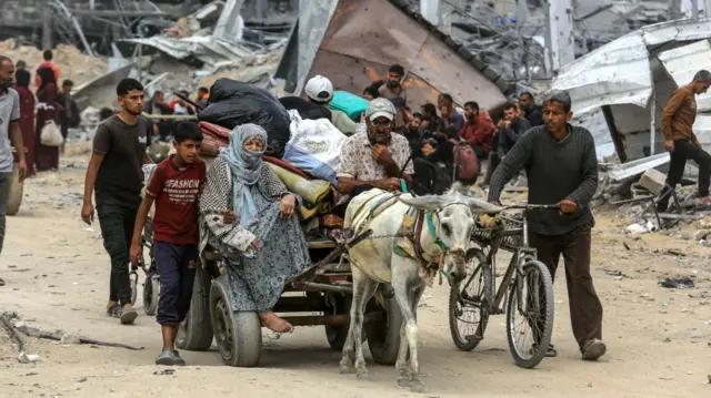 ጓዛቸውን ጋሪ ላይ የጫኑ ፍልስጤማውያን