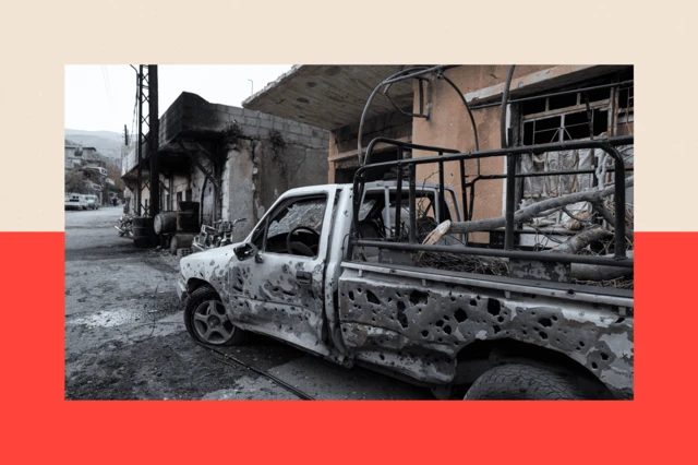 A destroyed vehicle in Syria