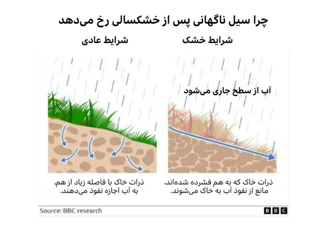 گرافیکی که نشان میدهد دمای بالا چگونه میتواند بر میزان بارش تأثیر بگذارد.