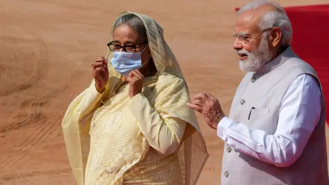 দিল্লিতে রাষ্ট্রীয় সফরে এসে প্রধানমন্ত্রী হাসিনা, প্রধানমন্ত্রী মোদীর সঙ্গে (২০২১)