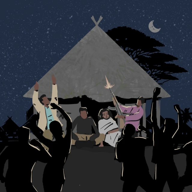 ፀጋ ወደ ጠላፊው ቤት ስትደርስ የነበረውን ሰርግ መሰል ድባብ የሚያሳይ ስዕል