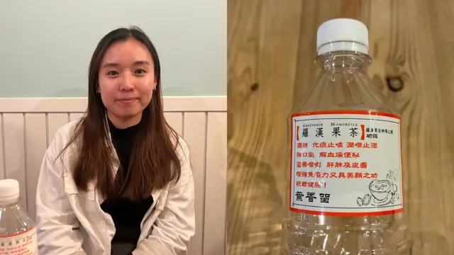 Ruby今年26岁,受家人影响,从6岁开始看中医;访问时,她喝着一瓶罗汉果茶。