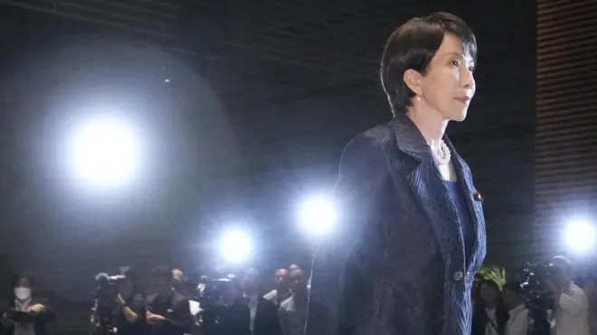 Japan's new Prime Minister Sanae Takaichi arrives at the prime minister's official residence in Tokyo, Japan October 21, 202