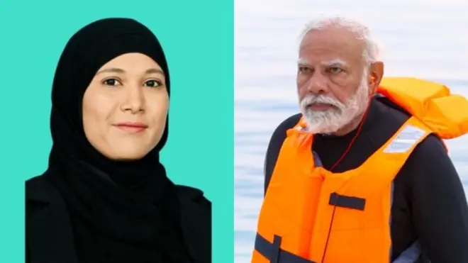 मालदीवच्या मंत्री मरियम शिउना आणि नरेंद्र मोदी
