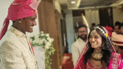 Rishabh Rajput and Sonali Chouksey at their wedding