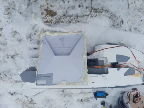 Telegram/Serhiy Beskrestnov A crashed drone carrying a Starlink terminal