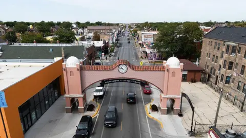 Getty Images Aerial view of 26th street and Little Village archway 