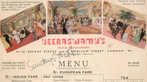 Veeraswamy A menu for Veeraswamy restaurant in 1947 