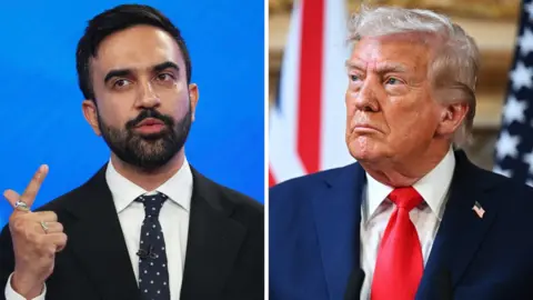 Zohran Mamdani is on the left and Donald Trump is on the right.