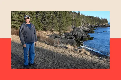 Lobsterman John Drouin on a shoreline at Cutler, Maine