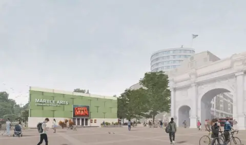 View of proposed structure from the Marble Arch Tube Station.
