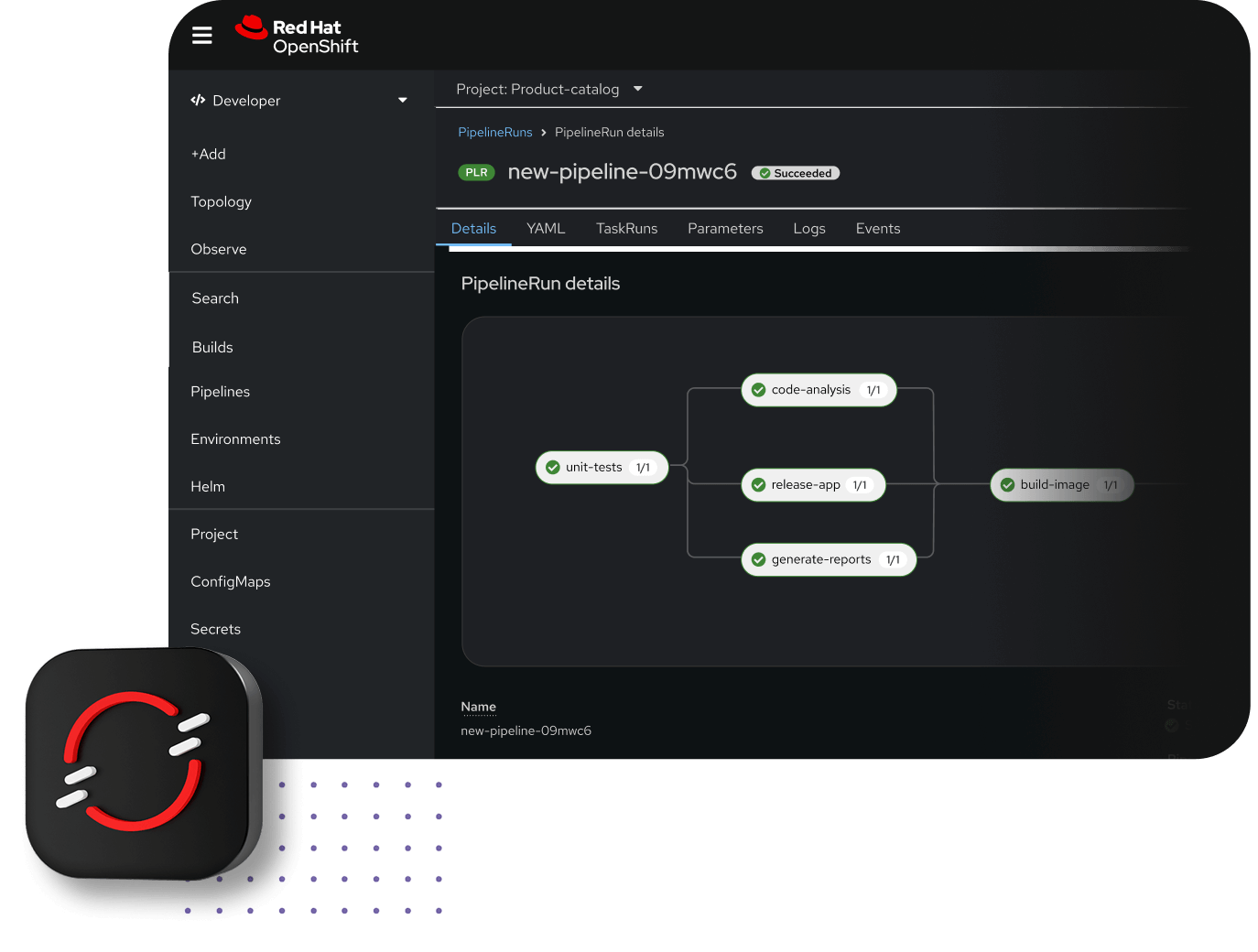 OpenShift platform UI with product icon